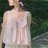 DAIIIBABYYY  -  Pure Desire Foam Cotton Sweet Pink Summer Refreshing Sling Young Style Women Niche Bow Knot Sleeveless Loose Vintage Casual Tops
