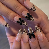 Daiiibabyyy  24PCS Leopard Print French False Nail Tips with Glue Simple Star Almond Press on Nails Full Cover Wearable Sweet Cool Fake Nails