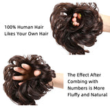 Daiiibabyyy  100% Human Hair Bun  Extensions Human Hair Messy Bun Hair Pieces Wavy Curly Human Hair Chignon Tousles Updo For Women Girls