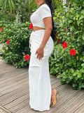 DAIIIBABYYY  -  Solid Chic Two Piece Sets for Women Round Neck Short Sleeve Tops High Waist Spliced Folds Chic Skirts Chic Set Female New