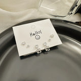 DAIIIBABYYY  -  Silver Plated Needle Luxury Stud Earrings Set for Women Fashion Rhinestone Heart Pearl Bow Star Earring Wedding Jewelry