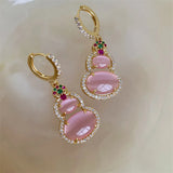 DAIIIBABYYY  -  New Chinese Traditional Pink Jade Gourd Shape Drop Earrings Women Ear Buckle Style Rhinestone Earring Wedding Jewelry