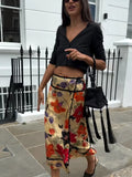 Daiiibabyyy  Vibrant Floral Print High-Waisted Midi Skirt Front Split Hem Straight Summer Women Pencil Skirt Chic Casual Lady Bottoms
