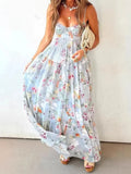 Daiiibabyyy  Sexy Low Cut Halter Floral Printed Dress Elegant Sleeveless Hollow Out Pleat Dress Summer New High Waist Backless Evening Dress