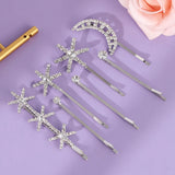 Daiiibabyyy  Sliver Star and Moon Hair Clip Exquisite Rhinestone Barrette For Women and Girls Holiday Party Hairpins Headpieces As Gifts
