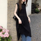 DAIIIBABYYY  -  Design Sense of Niche Fold Wear Smock Knit Sundress Summer New Hollowed-out Sweater Women Slit Sundress