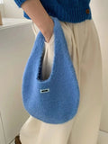 Daiiibabyyy  Ladies' Tote Bag Autumn Winter Korean Plush Dopamine Sweet Kawaii Simple Versatile Daily Large Capacity Knitted Handbag For Girl