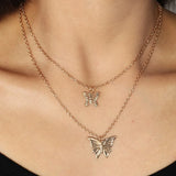 Daiiibabyyy Women and Jewelry Classic Fashion Double Layer Butterfly Necklace Wedding Jewelry Collar Chain Light Luxury Pendant Neckchain