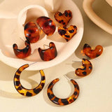 DAIIIBABYYY  -  Vintage Brown Acrylic Hoop Earrings for Women 2024 New C-Shaped Leopard Print Personality Earrings Aesthetic Jewelry Accessories