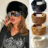 Daiiibabyyy  Winter Ladies New Plush Hair Band Korean Japanese Ins Sweet Style Faux Rabbit Hair Headband Warm Wide Side Trendy Girl Hair Band
