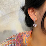 Daiiibabyyy  Fashion Pink Zircon Love Stud Earrings For Women Lady Gentle Trendy Rhinestone Heart Earrings Wedding Party Jewelry Girls Gifts
