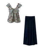 DAIIIBABYYY  -  Women's Summer French Retro Resort Style Floral Slim Small Suspender Tops + High Waist Loose Casual Wide-leg Pants Two-piece Set