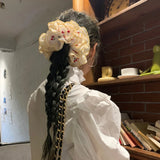 Daiiibabyyy  Red Strawberry Hand-Embroidered Multi-Layer Lace Hair Ring Spring Fresh Women's Hair Accessories