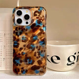 Daiiibabyyy  Large hole water ripple IND blue brown leopard print phone case for iPhone 11 12 13 14 15 16 17 Pro Max