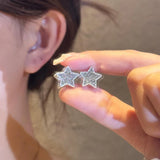 Daiiibabyyy  Two-Sided Blue Zircon Star Hoop Earrings for Women Exquisite Sweet Dangle Earrings Fashion Simple Versatile Jewelry Daily Gifts