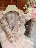 Daiiibabyyy  Kawaii Pink Shirts Women Cutecore Cropped Ruffles Chiffon Blouses Summer Ladies Fashion Korean Lace Up Flying Sleeve Tops