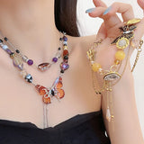 DAIIIBABYYY  -  Luxury Maillard Color Butterfly Double Chains Luxury Aesthetic Necklace for Women Fashion 2024 Choker Collar Necklace