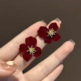 DAIIIBABYYY  -  Women New Year Christmas Wine Red Velvet Bow Earrings Korean Fashion Girls White Plush Ball Dangle Earring Jewelry Gift