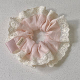 Daiiibabyyy  1PC Pink Lace - Trimmed Hair Accessories Set, Romantic Scrunchies For Women, Elegant Hair Ties For Daily And Party Wear