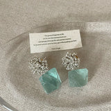 Daiiibabyyy  Handmade Irregular Green Natural Stone Metal Beads Strand Hanging Dangle Earrings for Women Mujer Party Holiday Jewelry