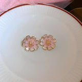 Daiiibabyyy  Cute Multiple Pink Opal Rhinestone Heart Flower Geometric Drop Earrings Enamel Simulated Pearl Pendant Earring for Women