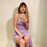 Daiiibabyyy INS Sexy Backless Strap Suspended Dress New Slim Fit Mid length Knitting Dress Summer New Arrivals
