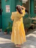 DAIIIBABYYY  -  Prairie Retro Fashion Long Dress Yellow White Summer Puff Sleeve Dream Dating Dress Slim Waist Midi Loose Casual Holiday Dress