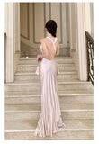 Daiiibabyyy  Spring French Sexy Backless Elegant Evening Gown Women Sleeveless Bandeau Ruched Satin Dress Fashion High-end Banquet Gown 2026