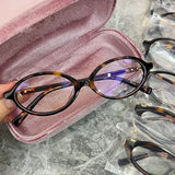 DAIIIBABYYY  -  Vintage Oval Hawksbill Pattern Glasses Small Round Frame Y2K Premium Feel Sensory Bookworm Leopard Pattern Flat Light Glasses