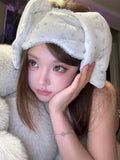 Daiiibabyyy  Cute Rabbit Eye Mask for Sleeping Sweet Printed Big Rabbit-ear Blackout Eye-mask Lace Hair Band for Washing Face Makeup Daily