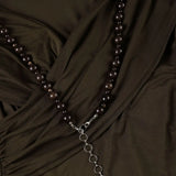 Daiiibabyyy  Beaded Design Low Cut V-neck Pleated One Shoulder Split Half Sleeved Top Sexy Temperament Spicy Girl T-shirt