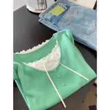 DAIIIBABYYY  -  Female Korean Sweet Patchwork Pleated O-neck Short Sleeve T-Shirts Women Clothing Simplicity Bow Elasticity Buttons Pullovers