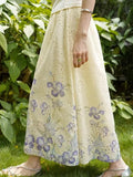 Daiiibabyyy  French Vacation Flower Print Hollow Out Loose All Match  High Waist Fashion Skirts