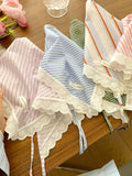Daiiibabyyy  -  French Lace Striped Headscarf Women Summer  Atmosphere Headgear Hair Accessories Photo Sweet Cute Triangular Towel Thin Headband