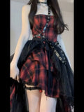 DAIIIBABYYY  -  Japan Y2K Black Bandage Summer Party Dresses for Women Goth Sexy A-Line Sleeveless Plaid Bodycon Mini Vestido Short Dresses