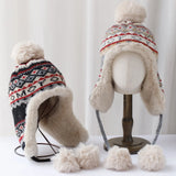 Daiiibabyyy  Autumn Winter Sherpa Peru Hat Ear Protection Warm Knitting Plush Ball Snow Ski Cap Hunting Balaclava Windproof Hats