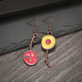 Daiiibabyyy  Classic Asymmetric Bronze Painting Pendant Earrings for Women Ethnic Orange Blue Stone Personalized Earring Jewelry Accessories