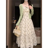 DAIIIBABYYY  -  Spring Autumn Floral Dress with Small Flying Sleeves Waist-hugging Style and Stylish A-line Skirt Temperament French Fresh Dress