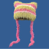 Daiiibabyyy  Cat Ear Contrast Stripe Handmade Crochet Plush Hat Children's cute ear protection warm imitation mink wool cap in winter