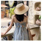 Daiiibabyyy  Flat Top BlacK Cover Straw Hat Wide Brim Fedora Hat Summer Beach Hat for women Men Plain Boater Hat Party Church Derby Cap