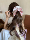 Daiiibabyyy  Cute Scrunchies Sweet Style Checkered Lace Four Layer Large Intestine Hair Band Hair Tie Bun Hairstyle Hair Band Hair Accessory