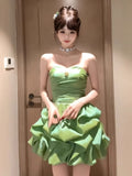 DAIIIBABYYY  -  French Retro Temperament Green Strapless Bubble Dress Women's Spring Summer Birthday Party Sleeveless Evening Dresses
