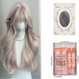 Daiiibabyyy  Long Wavy Pink Synthetic Wig with Bangs For Women Daily Wear Lolita Cosplay Heat-Resistant Natural For Women party Daily Use