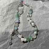 DAIIIBABYYY  -  Korean Crystal Flower Love Pendant Necklace for Women Trendy Beaded Choker Necklace Y2K Jewelry Accessories
