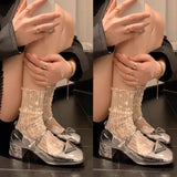 DAIIIBABYYY  -  2pairs Women Sexy Lace Flower Fashion Ultra-thin Transparent Summer Japan Style Hollow Mesh Crew Socks Harajuku Retro Long Socks