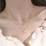 Daiiibabyyy S925 Sterling Silver Double Layer Butterfly Necklace for Women INS Small Fresh Shiny Zircon Clavicle Chain Jewelry Accessories