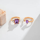 Daiiibabyyy  New Fashionable Zircon Water Drop Shaped Ring Set for Women Geometric Eight Character Butterfly Heart Shaped Ring Light