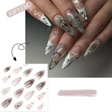 Daiiibabyyy  24pcs Manicure Long Almond False Nails Stiletto Stained Love Flame Fake Nials Detachable Ballerina French Nail Tips Women