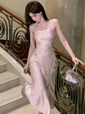 DAIIIBABYYY  -  Sexy Satin Spaghetti Strap Party Dress Elegant Floral Slim Birthday Evening Prom Midi Dress Female High Waist Split Vestidos New