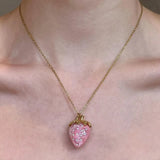 Daiiibabyyy  Crystal Bead Dripping Oil Flower Strawberry Sweet Cool Style Unique Niche Collarbone Chain Light Luxury High-End Accessories